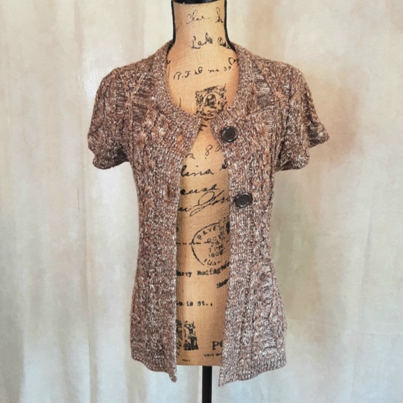 Dressbarn Brown Knit Button Short Sleeve Cardigan Size M - Picture 2 of 13